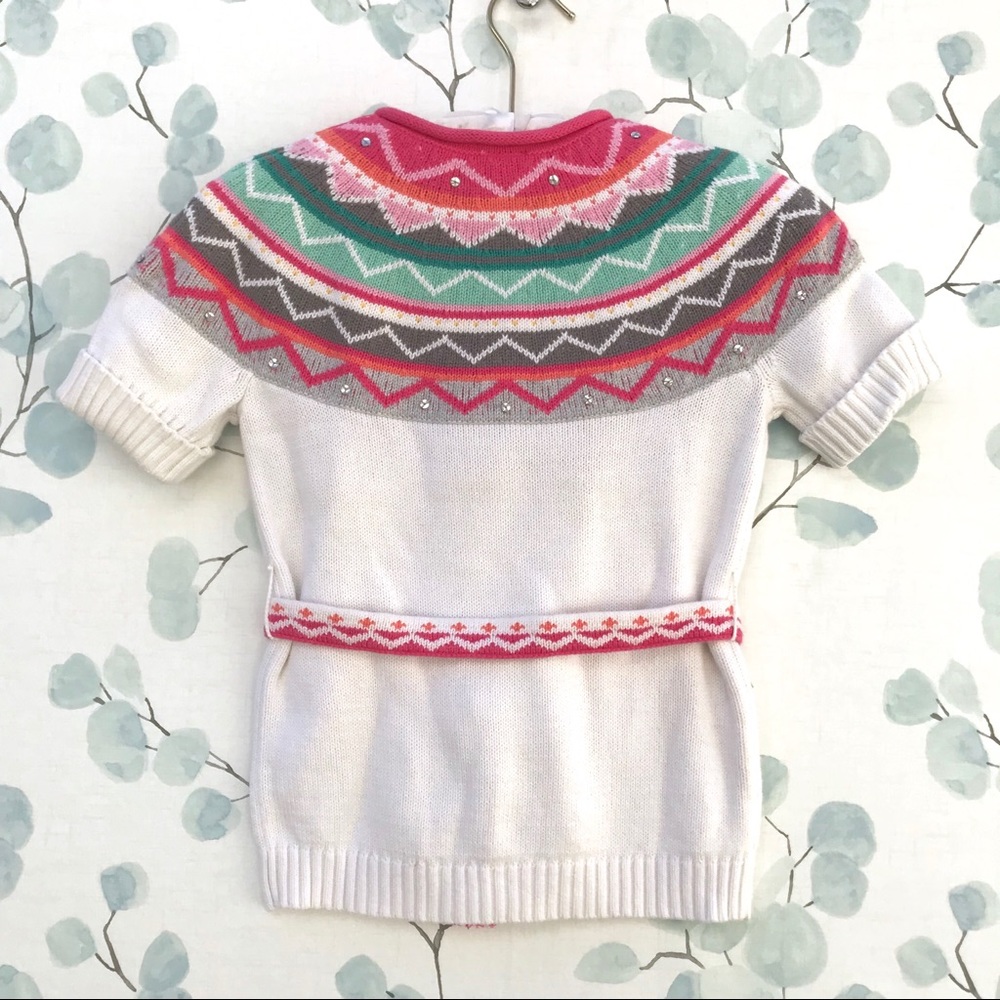 Gymboree Kids Fair Isle White Pink Green Knit Sweater with Tie & Tassels - Picture 6 of 7